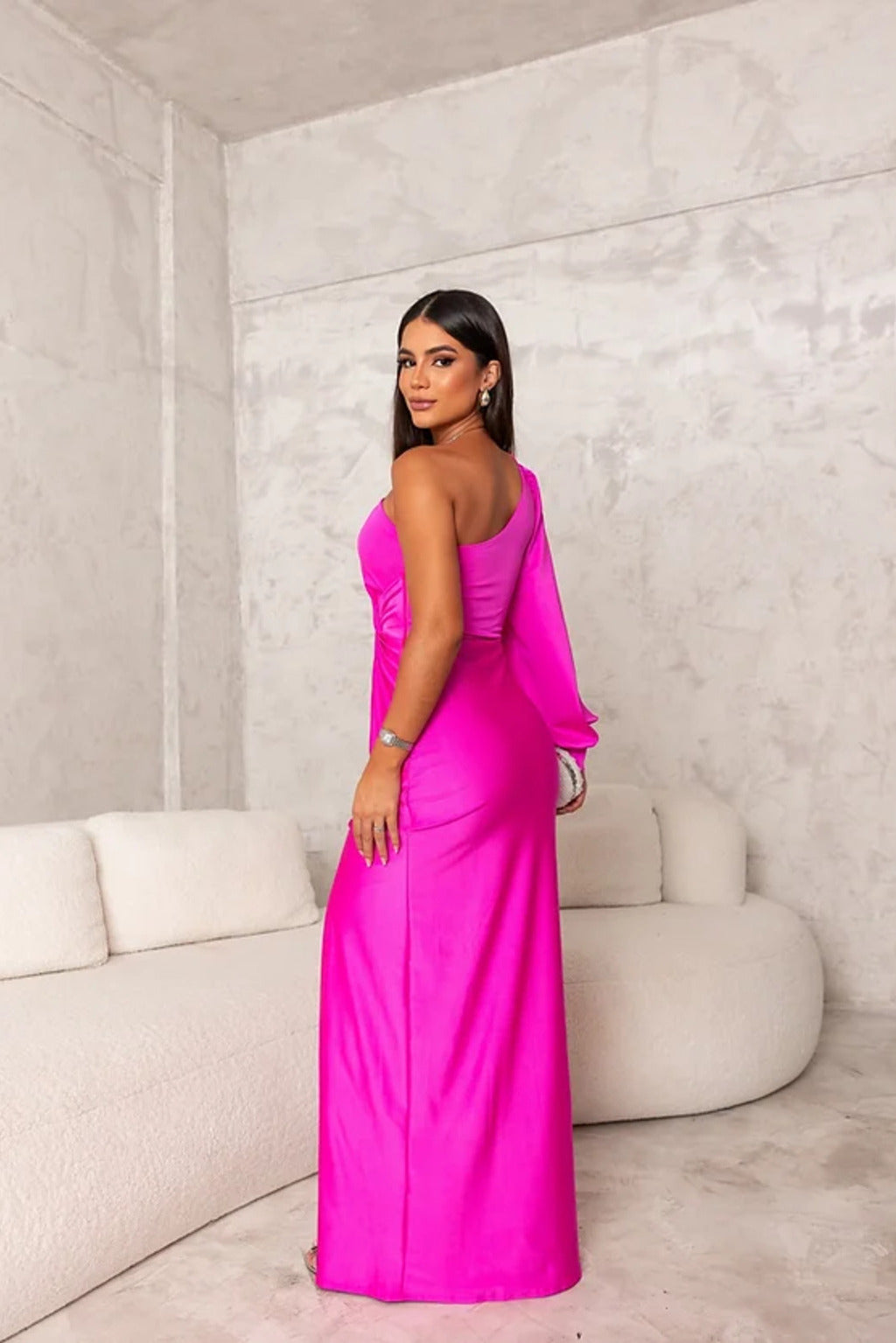 One-Shoulder Knot Front Split Sleeve Homecoming Dress