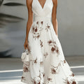 Floral Wrap V Neck Sleeveless A Line Maxi Dress - Wedding Guest