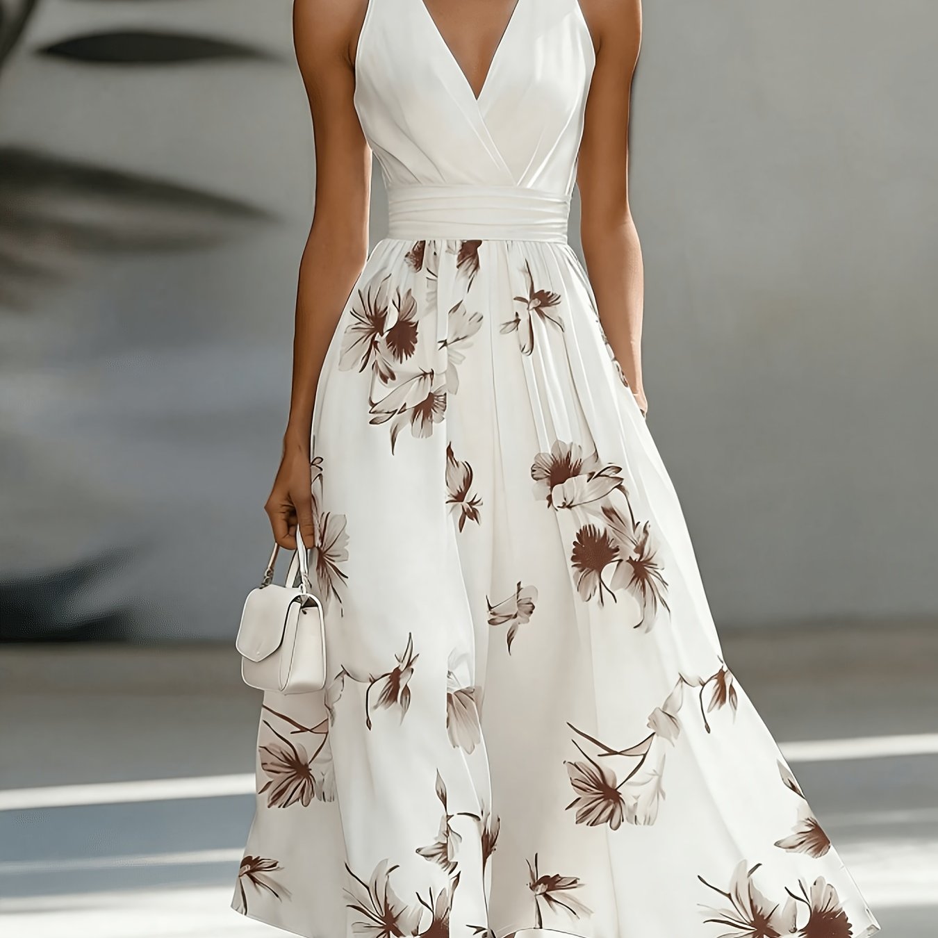 Floral Wrap V Neck Sleeveless A Line Maxi Dress - Wedding Guest