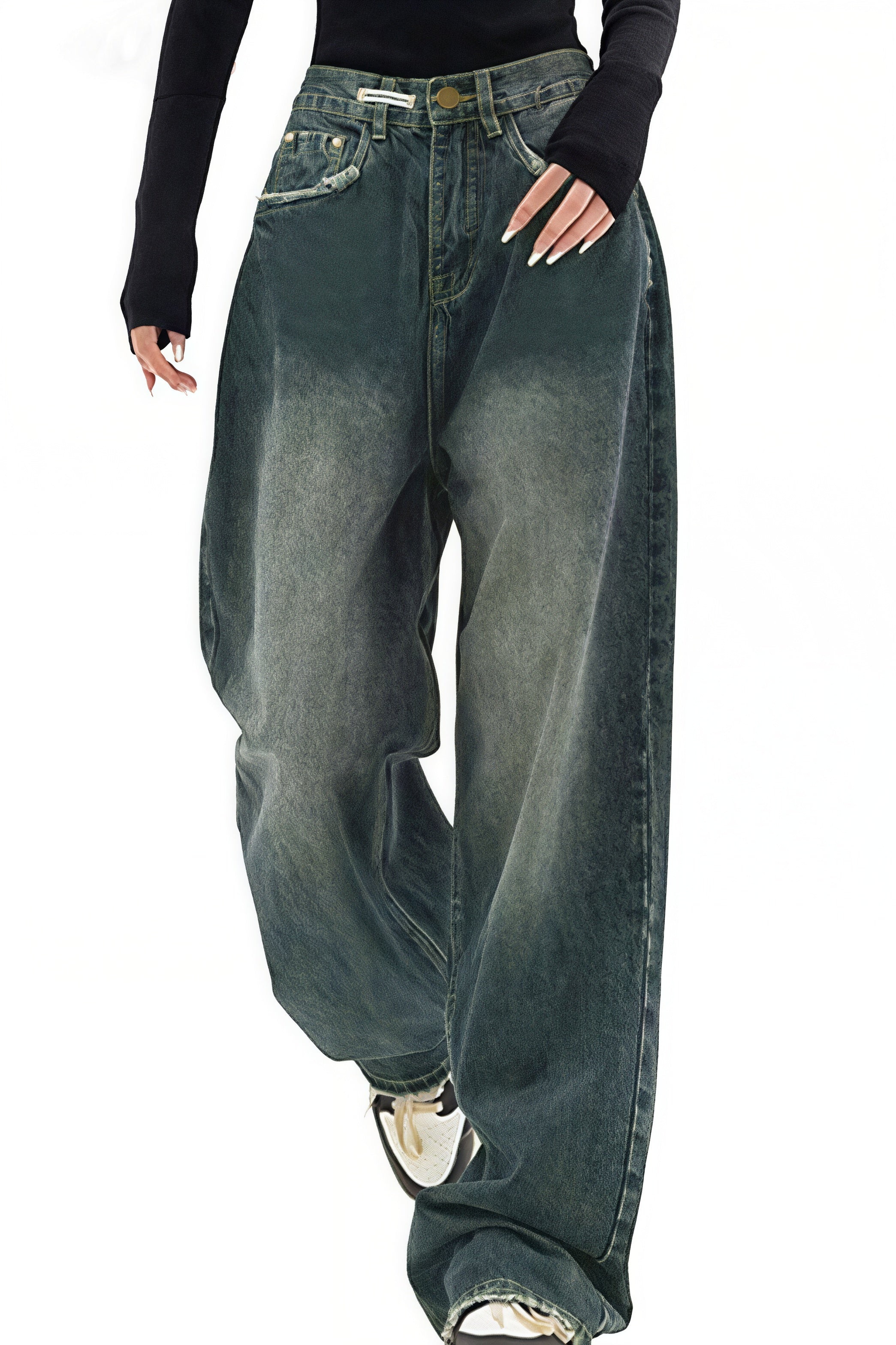Retro Stylish High Waist Wide Leg Jeans