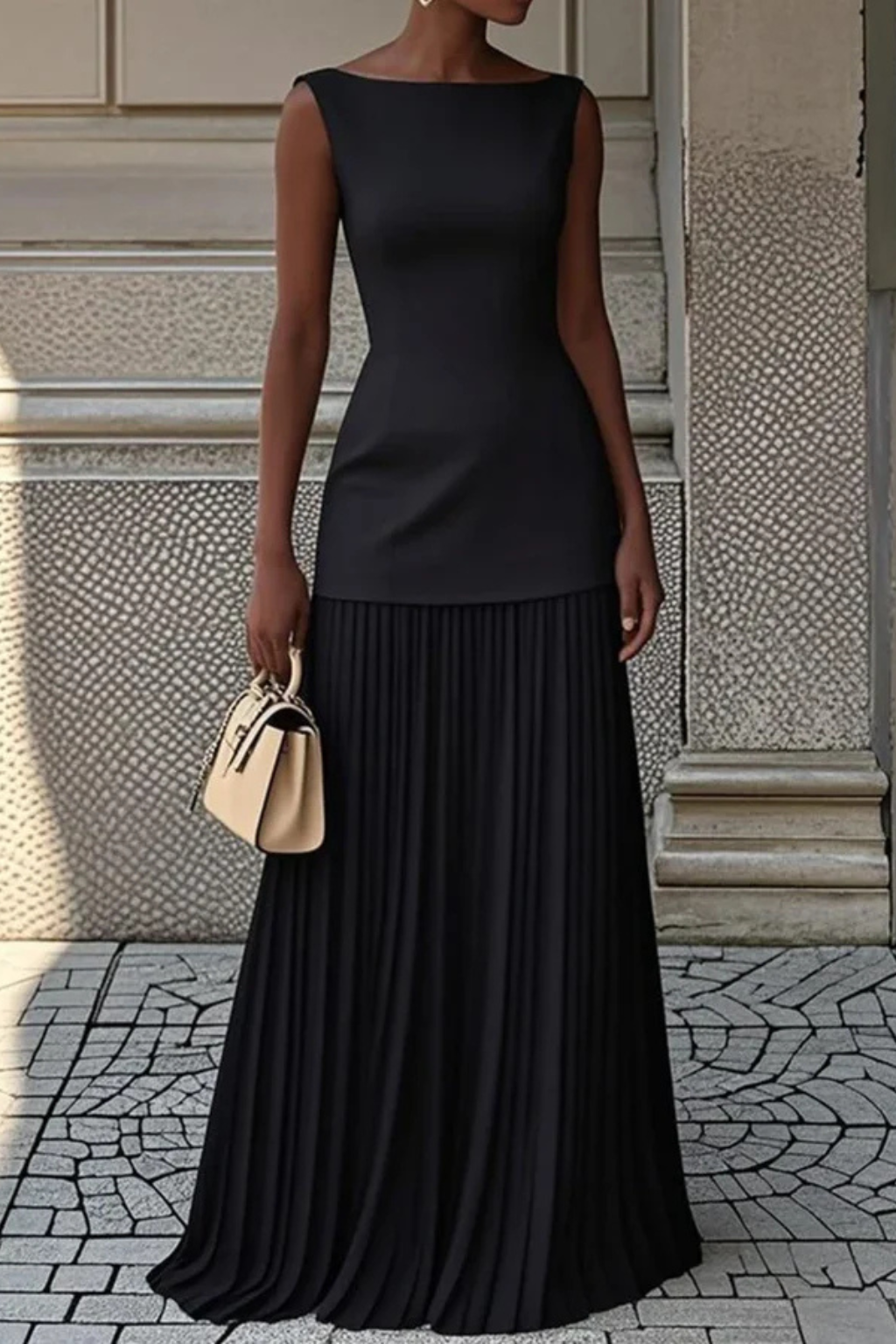 Elegant Pleated Maxi Dress - Formal Evening Gown
