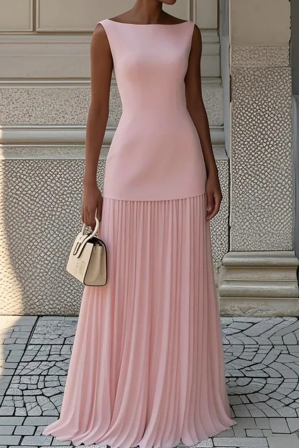 Elegant Pleated Maxi Dress - Formal Evening Gown