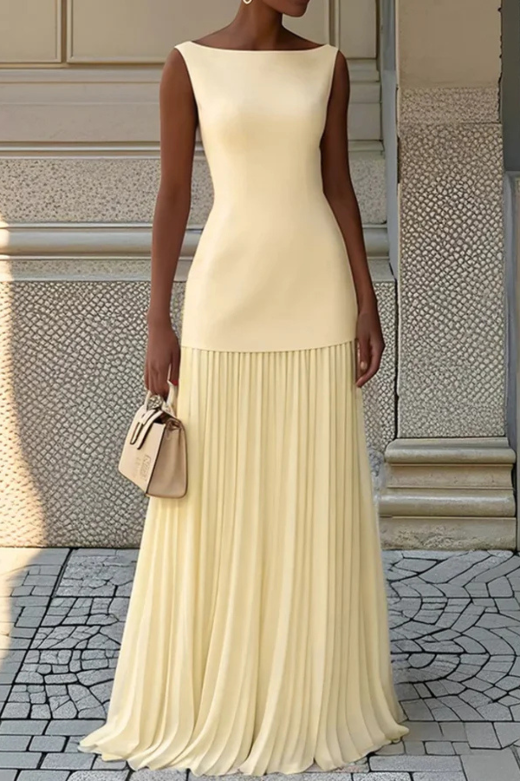 Elegant Pleated Maxi Dress - Formal Evening Gown