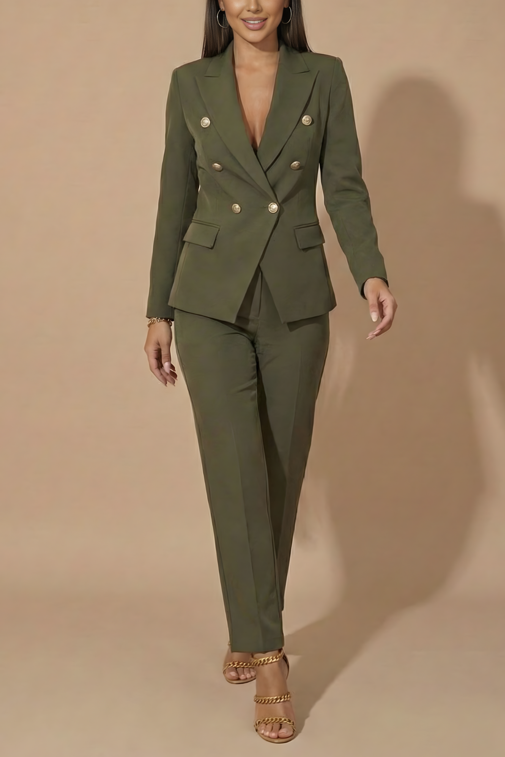 Double Breasted Gold Button Blazer & Tailored Trouser Two Piece Suit