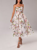 Floral Cowl Neck Spaghetti Strap Full Skirt Midi Dress - Wedding Guest