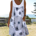 Mandala Print Lace Yoke Scoop Neck Sleeveless Boho Midi Dress