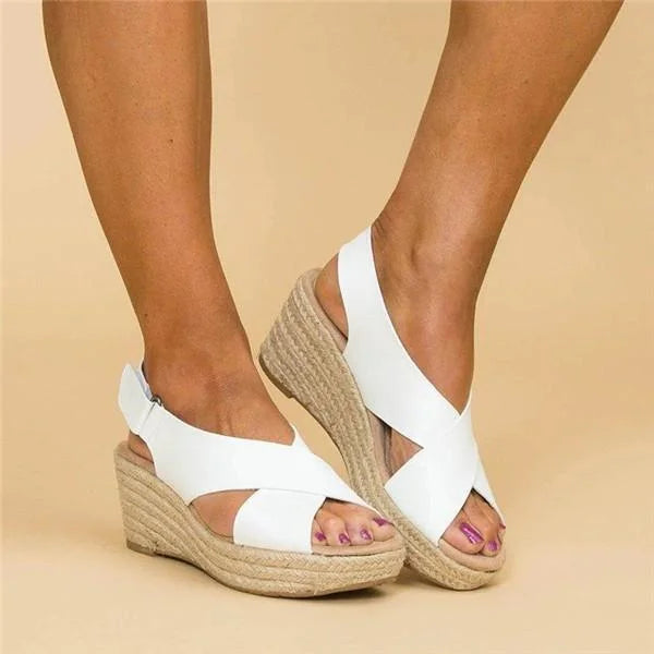 Cross Strap Espadrille Wedge Slingback Sandal