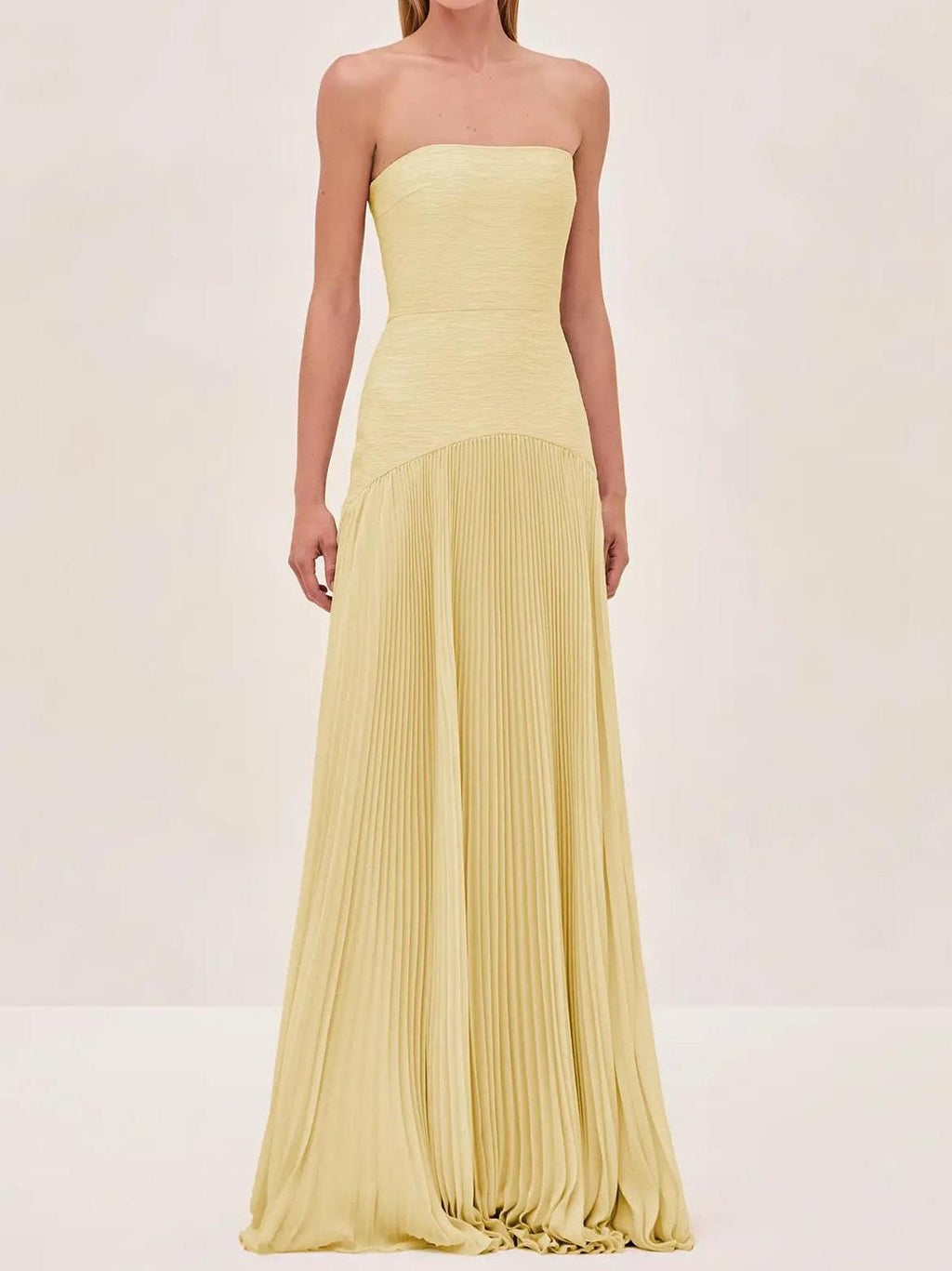 Strapless Ruched Bodice Pleated Chiffon Maxi Dress - Formal Evening Gown