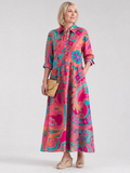 Paisley Print Button Front Collared 3/4 Sleeve Shirt Maxi Dress