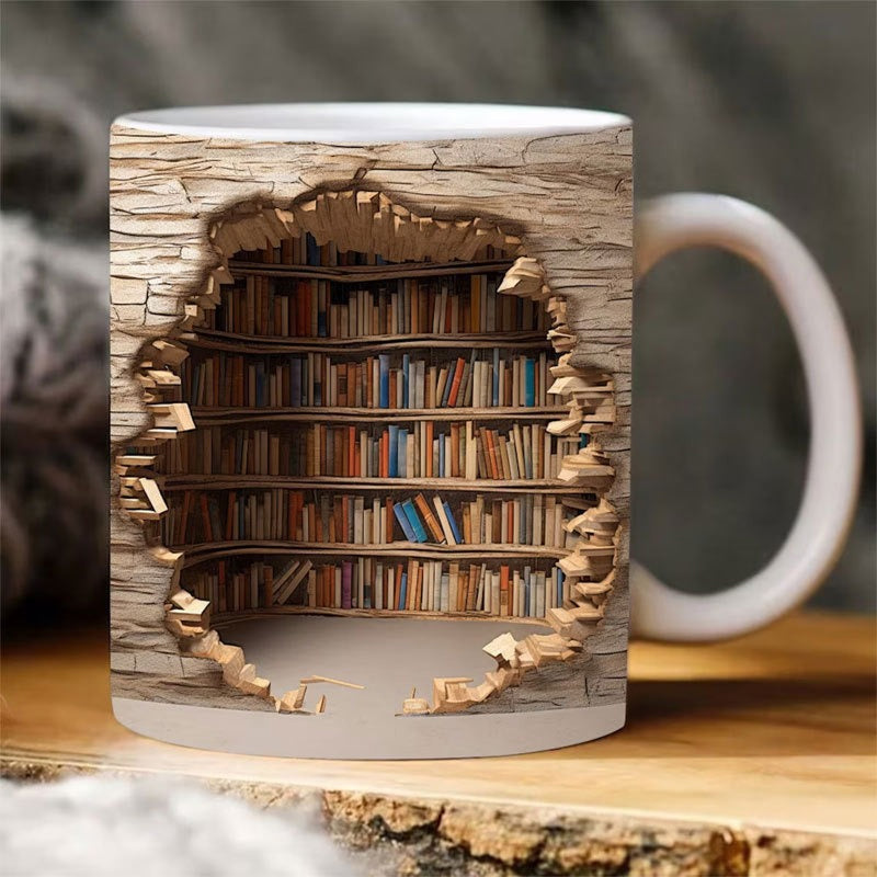 3D Library Bookshelf Mug | Coffee Mugs Gift for Book Lovers