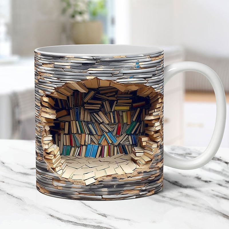 3D Library Bookshelf Mug | Coffee Mugs Gift for Book Lovers