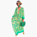 Abstract Print Deep V-Neck Oversized Beach Maxi Dress