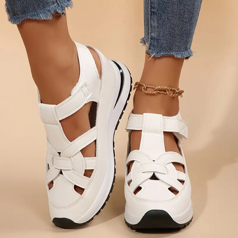 Woven Strap Velcro Closure Platform Casual Sandal