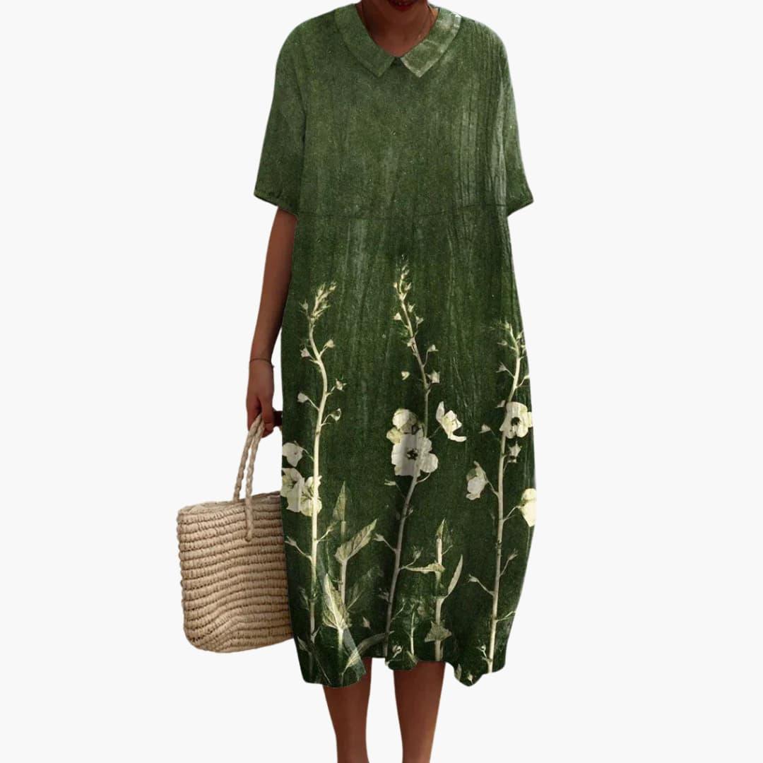 Floral V Neck Short Sleeve Oversized Casual Midi Dress