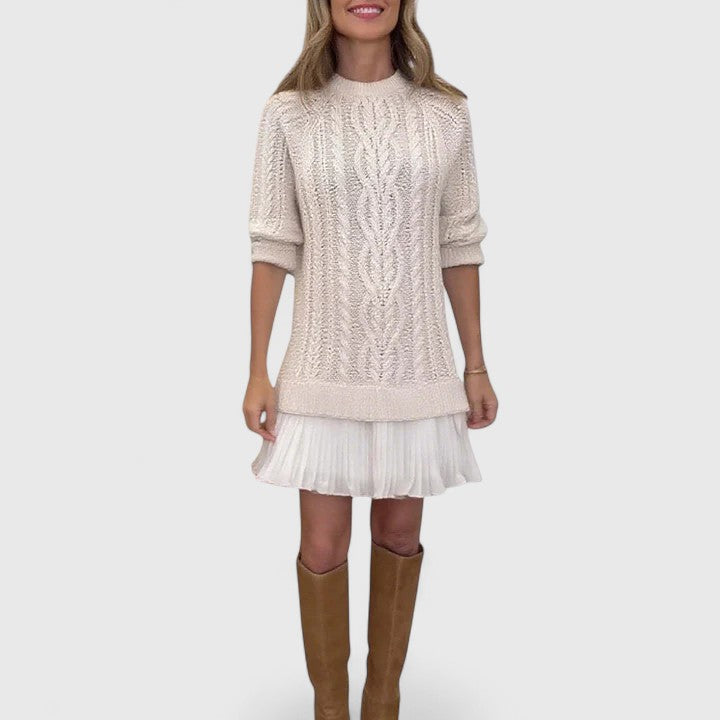 Ashlyndora | Women's Cable Knit Sweater Dress with Pleated Hem