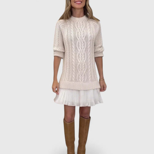 Ashlyndora | Women's Cable Knit Sweater Dress with Pleated Hem