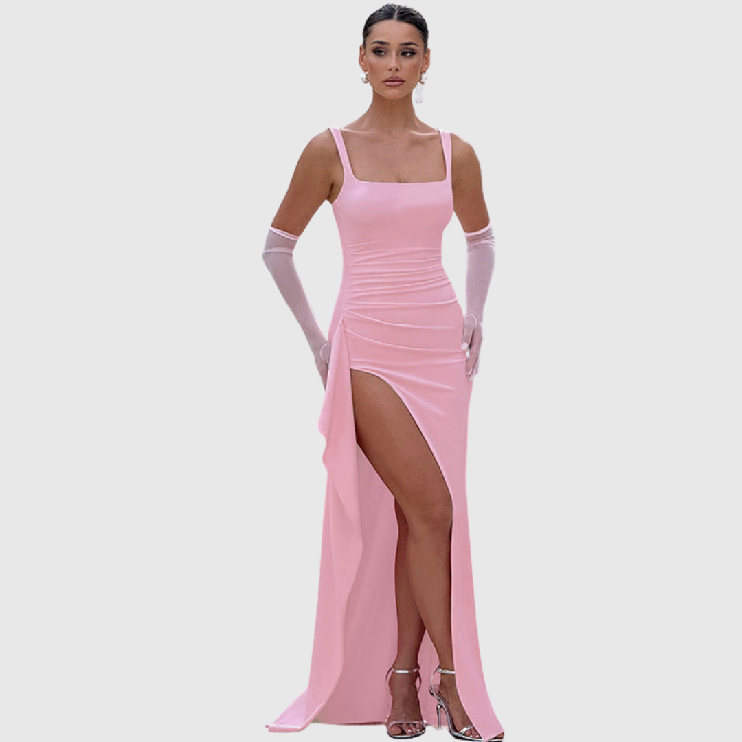 Square Neck Thigh Slit Homecoming Dress