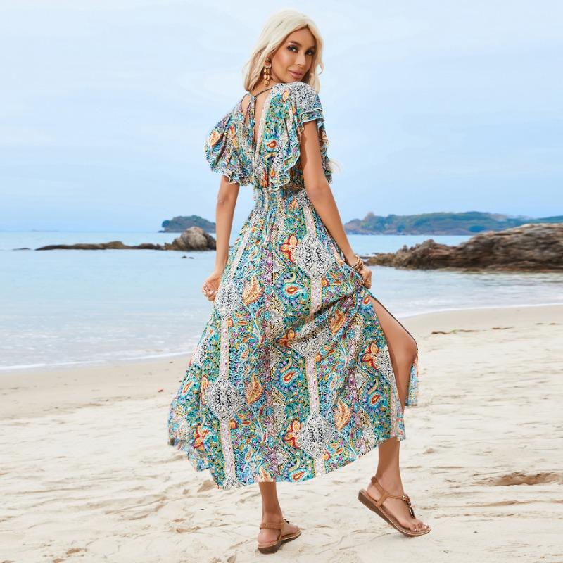 Antique Tie Up Flowery Seaside Dress