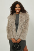 Woman wearing Notch-Lapel Faux-Fur Winter Coat from Hicosy