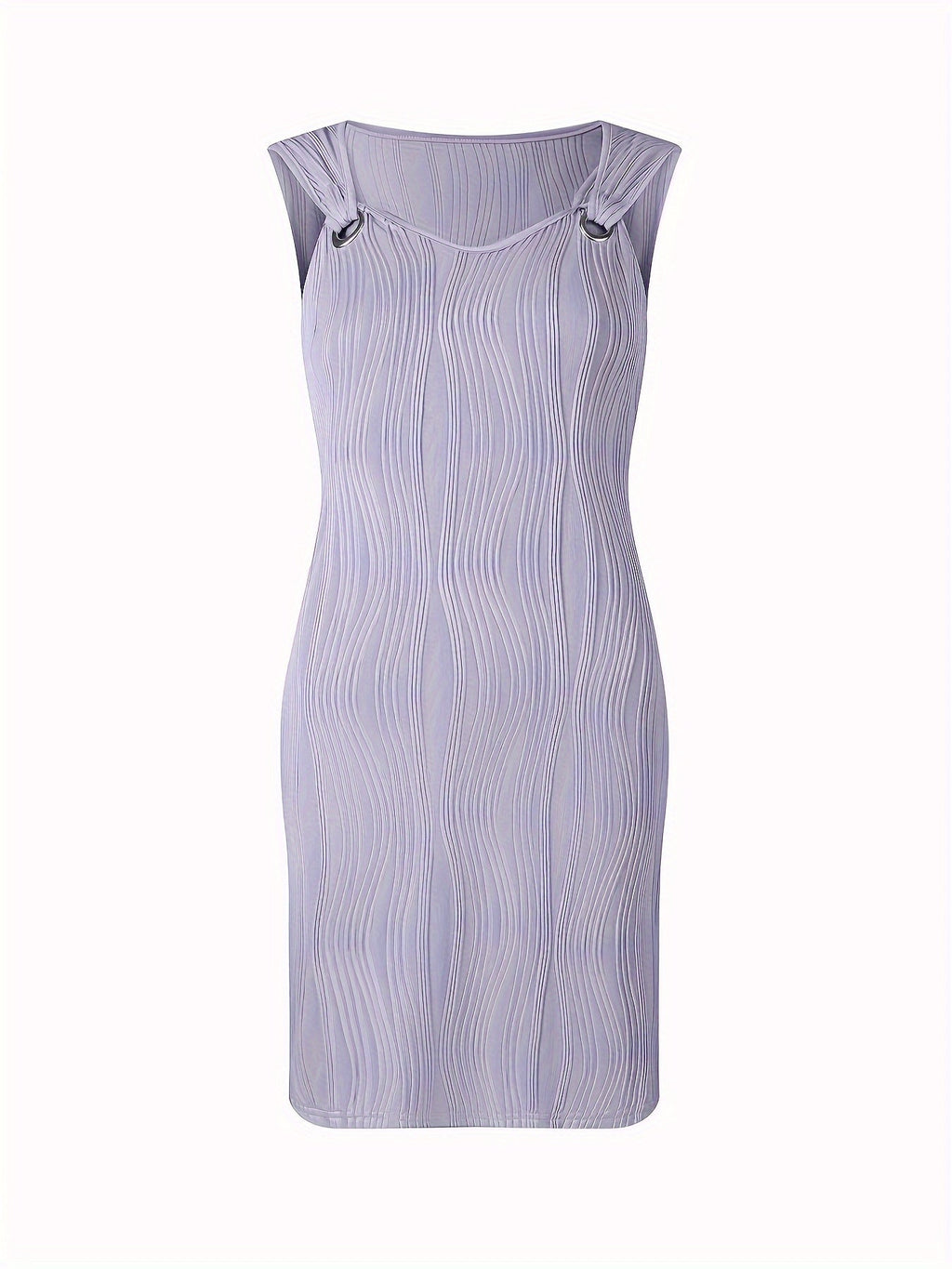 Textured Wave Plisse O-Ring Strap Sleeveless Mini Dress