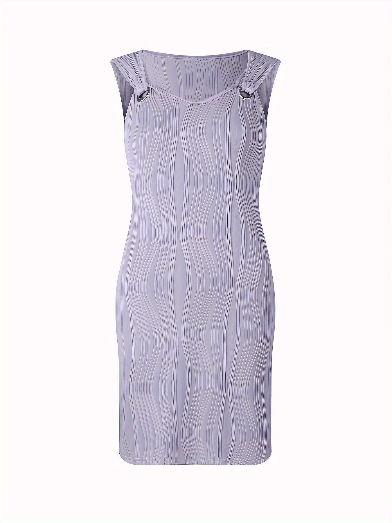 Textured Wave Plisse O-Ring Strap Sleeveless Mini Dress