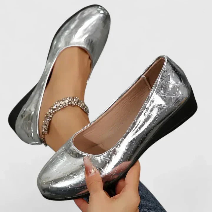 Croc Embossed Patent Square Toe Wedge Loafer