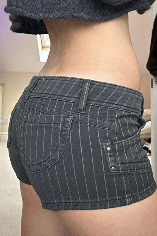 Low Waist Double Breasted Denim Shorts