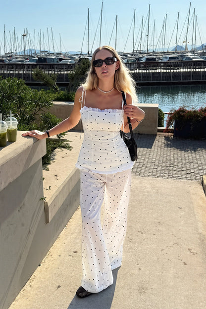 Elegant Polka Dot  Cami Top Straight Pants Two Piece Set