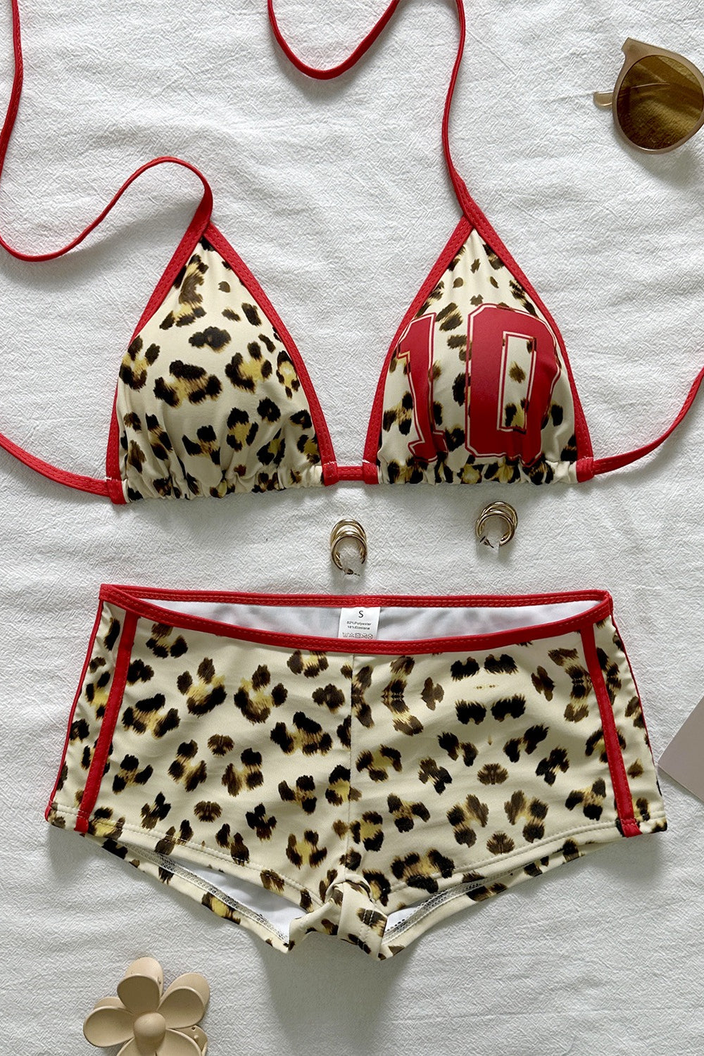 Leopard Halter Tie Two Piece Swim Set