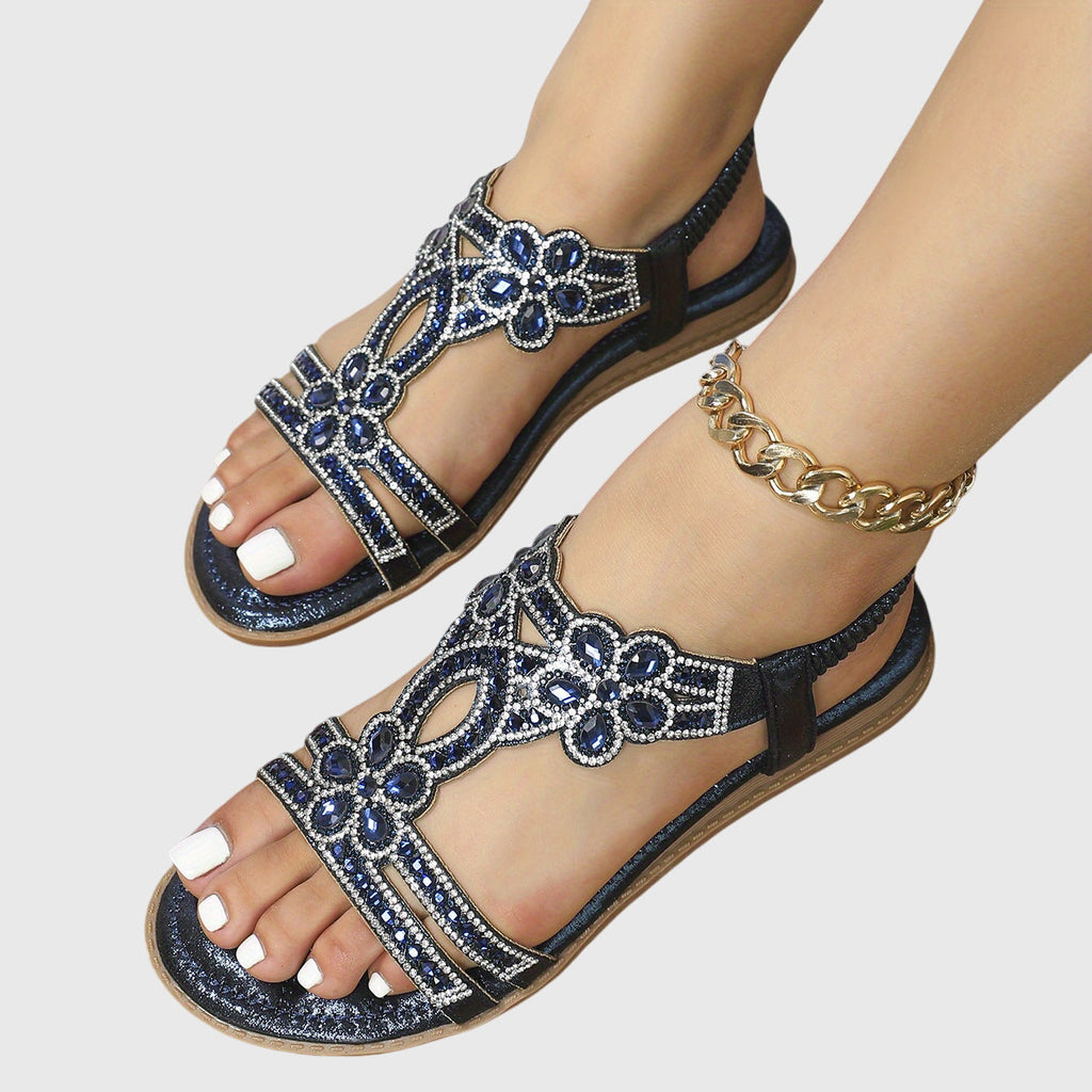 Rhinestone Embellished Boho Flat Sandal - Vacation Resort