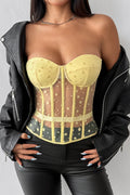 Strapless yellow polka dot bustier corset worn from Hicosy