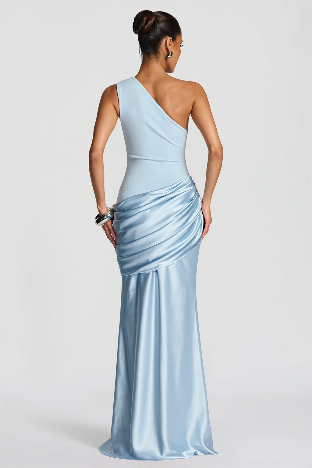 Satin Splice Ruched Slim Maxi Dress