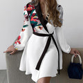 Graceful Thin Flowered Turtleneck Women's Dress