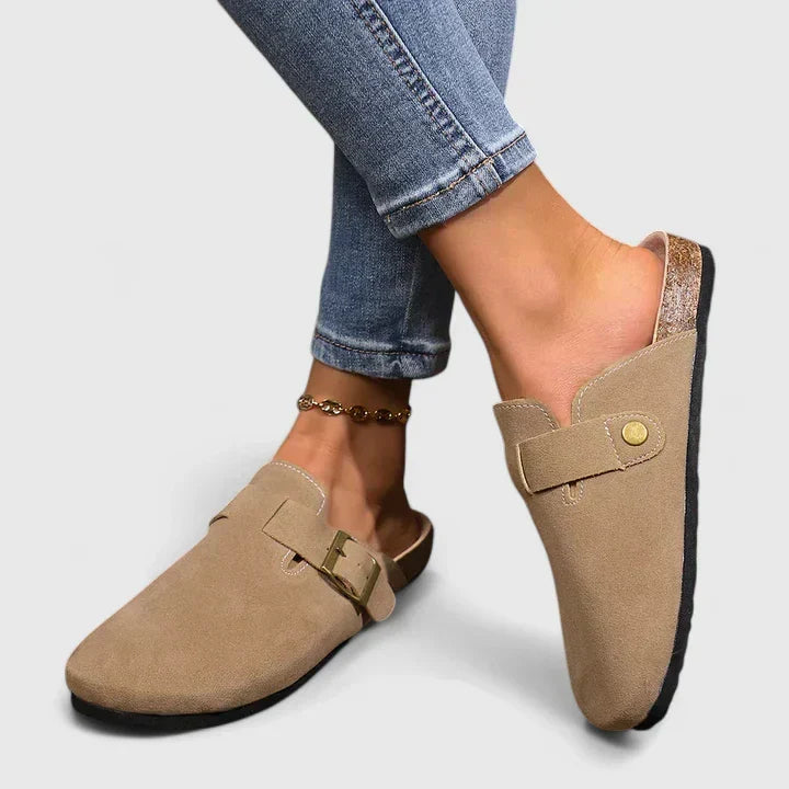 Suede Buckle Cork Sole Casual Flat Loafer