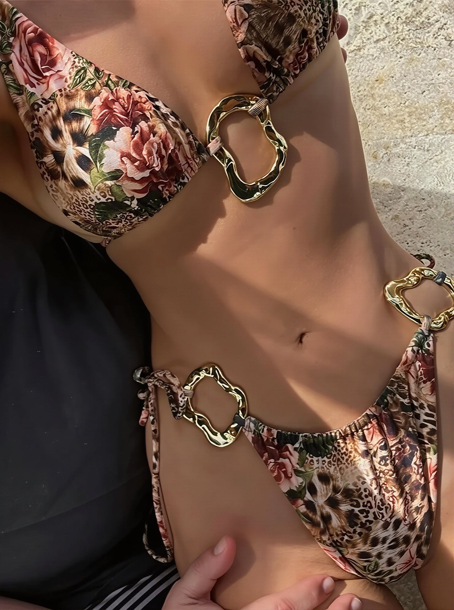 Sexy Leopard Floral Metal Bikini Set