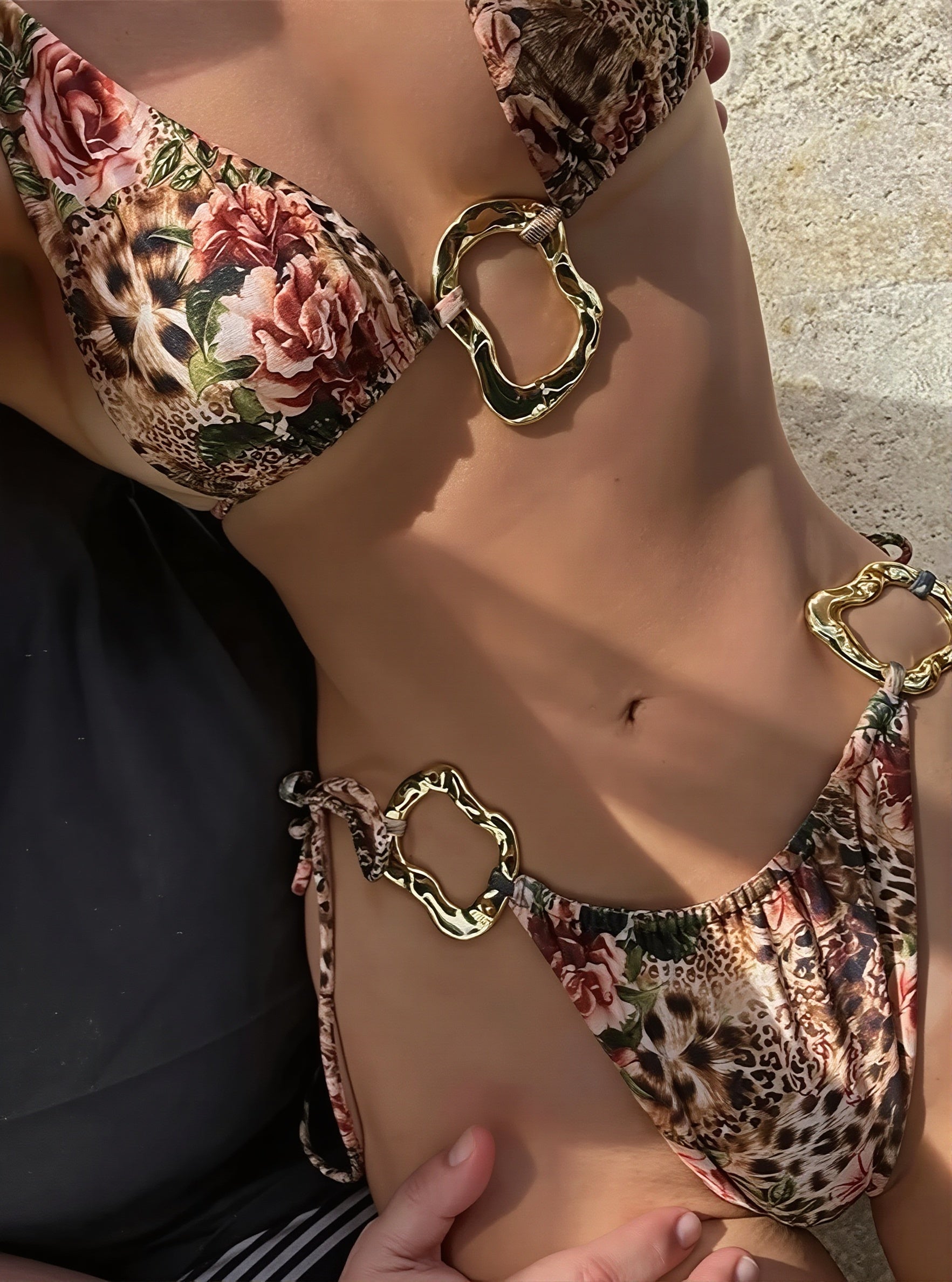Sexy Leopard Floral Metal Bikini Set