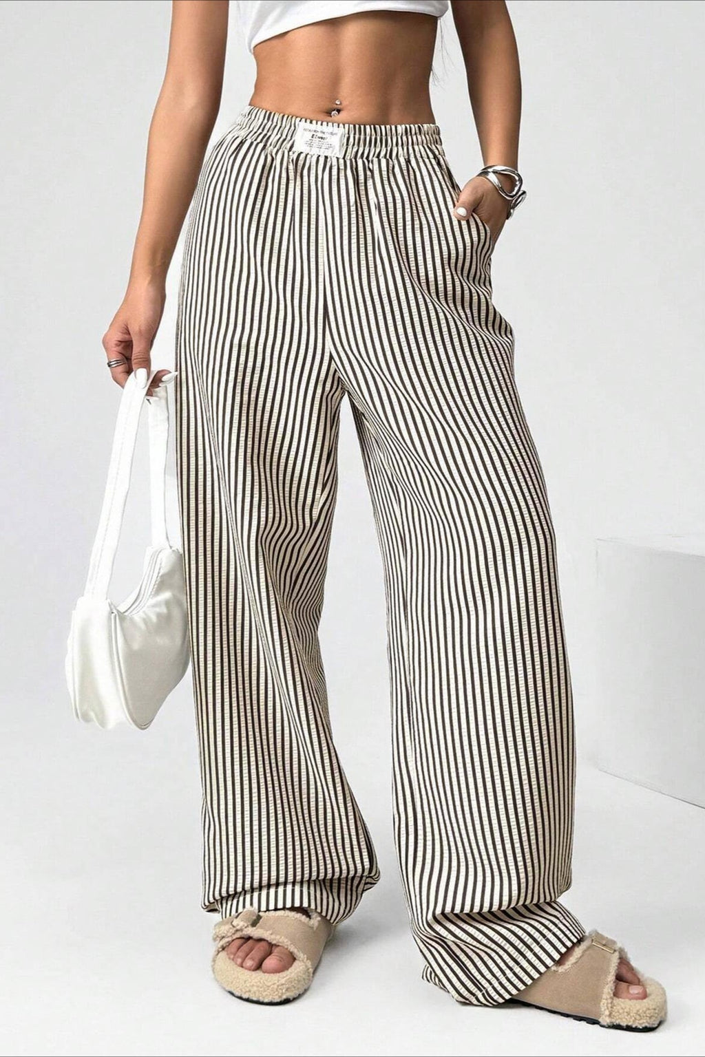 High Waist Striped Casual Pants