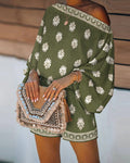 Paisley Print Off Shoulder Flare Sleeve Boho Two Piece Set
