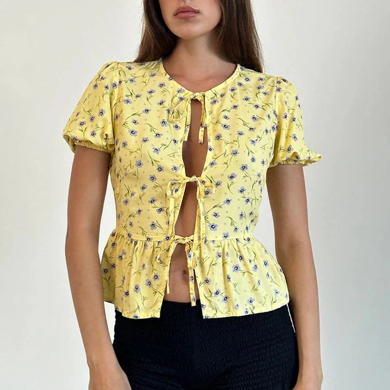 Puff Sleeve Bowknot Crop Top