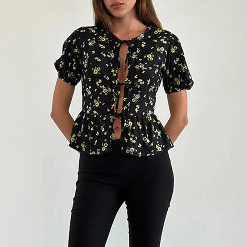 Puff Sleeve Bowknot Crop Top