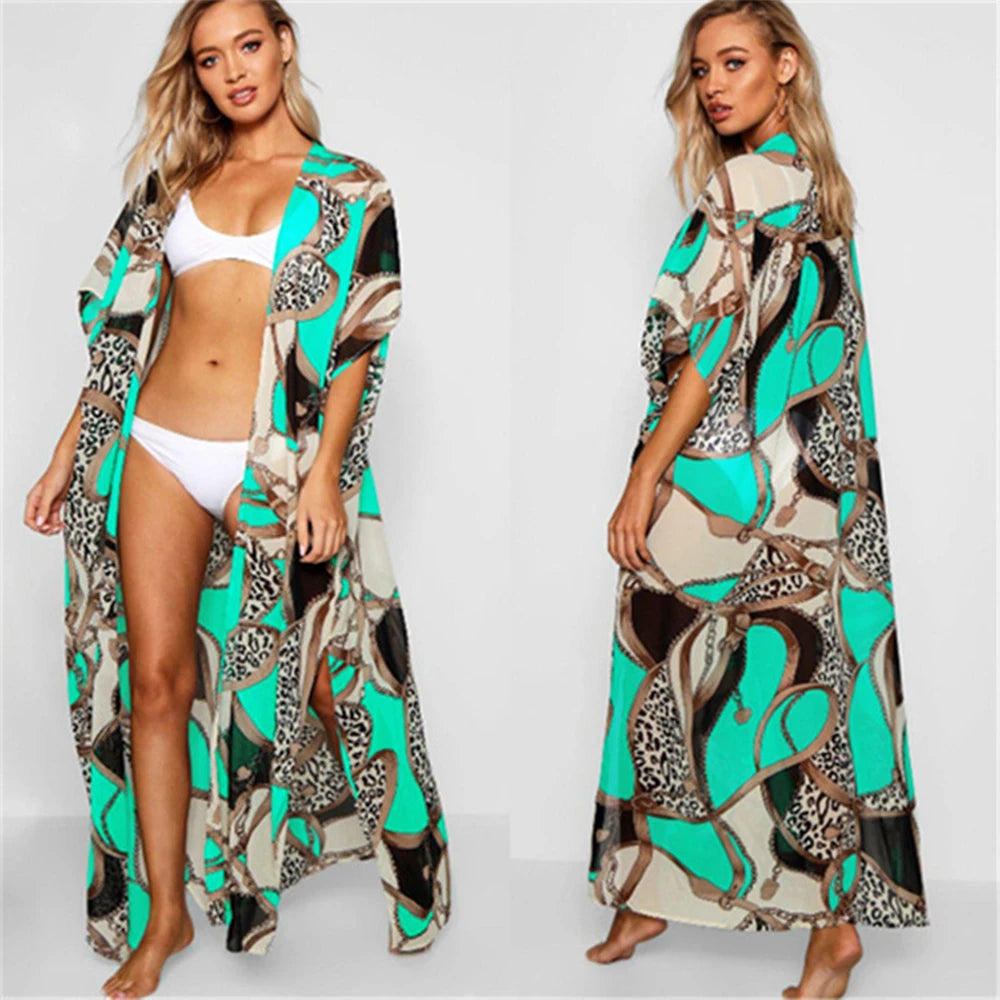 Sheer Flower Pattern Extended Sleeve Bohemian Wrap