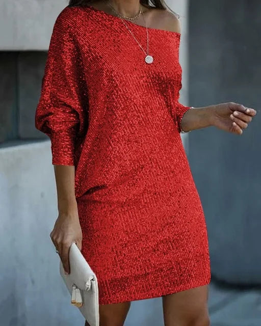 Sequin Off-Shoulder Batwing Homecoming Dress