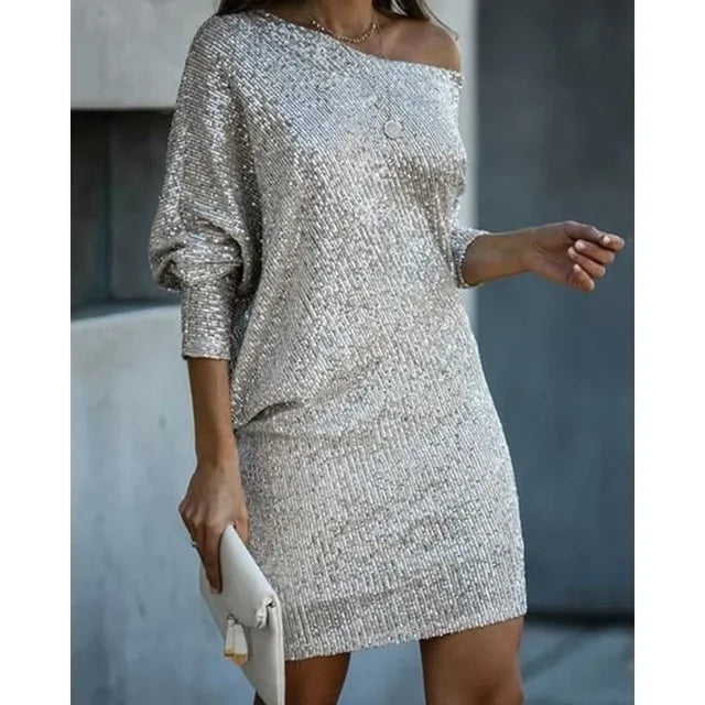 Sequin Off-Shoulder Batwing Homecoming Dress