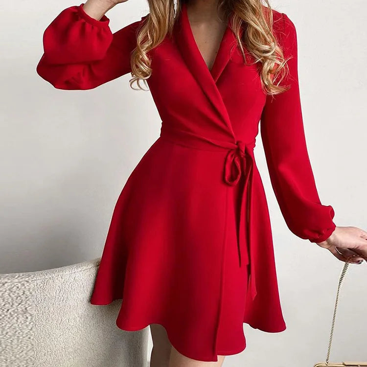 Graceful Thin Flowered Turtleneck Women's Dress