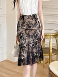 Retro Versatile Lace Wrap Hip Fishtail High Waist Skirt