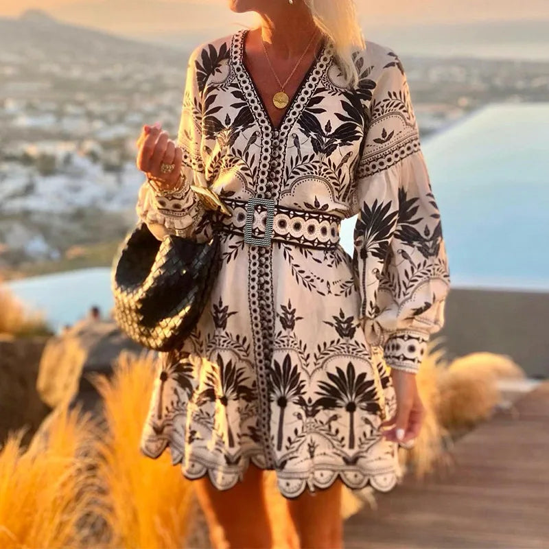 Stylish Print V-neck A-line Boho Dress – view 4