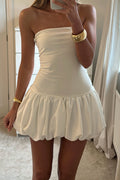 Sexy Color Block Strapless Balloon Hem Mini Dress