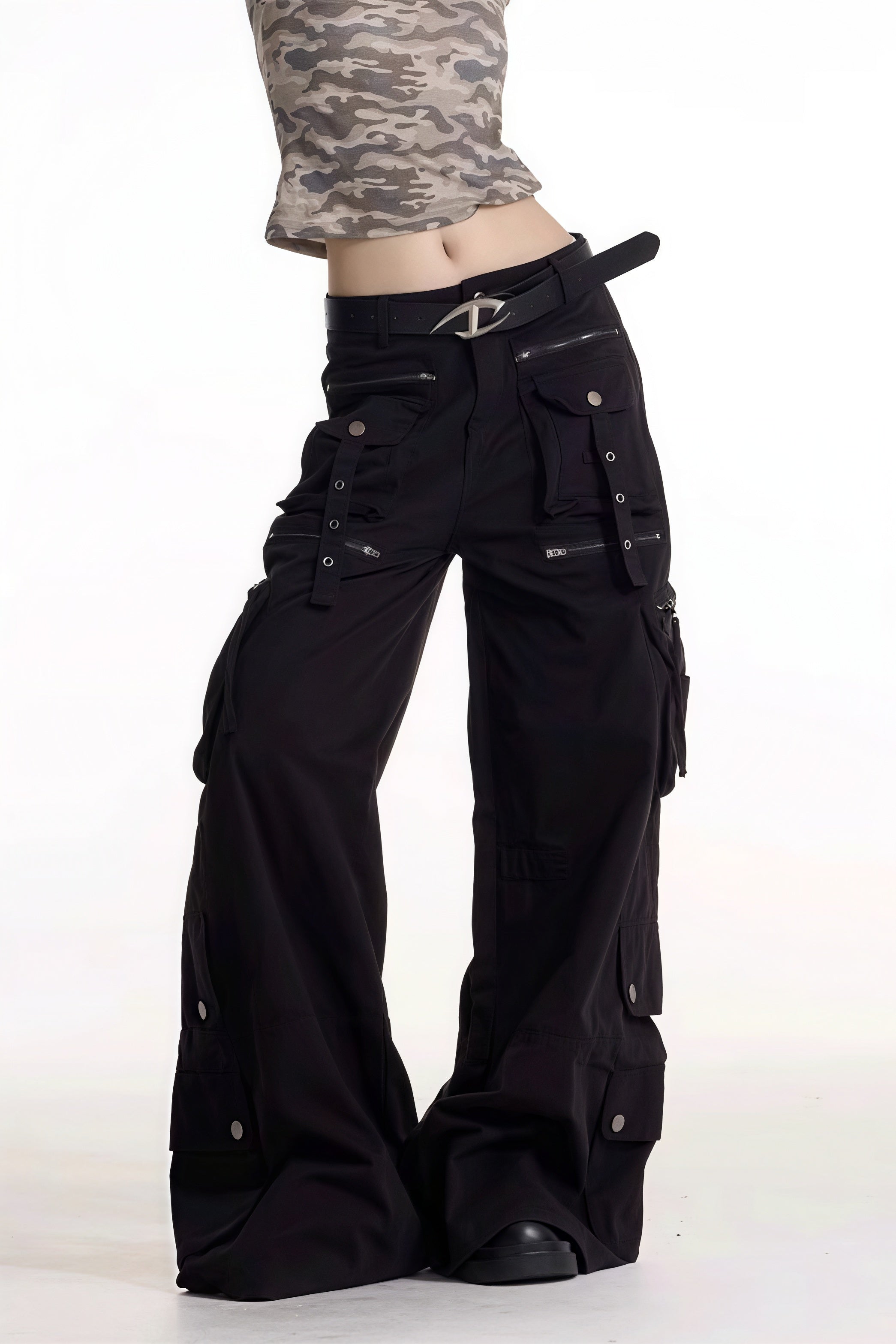 Retro Y2K Lace Up Wide Leg Jeans
