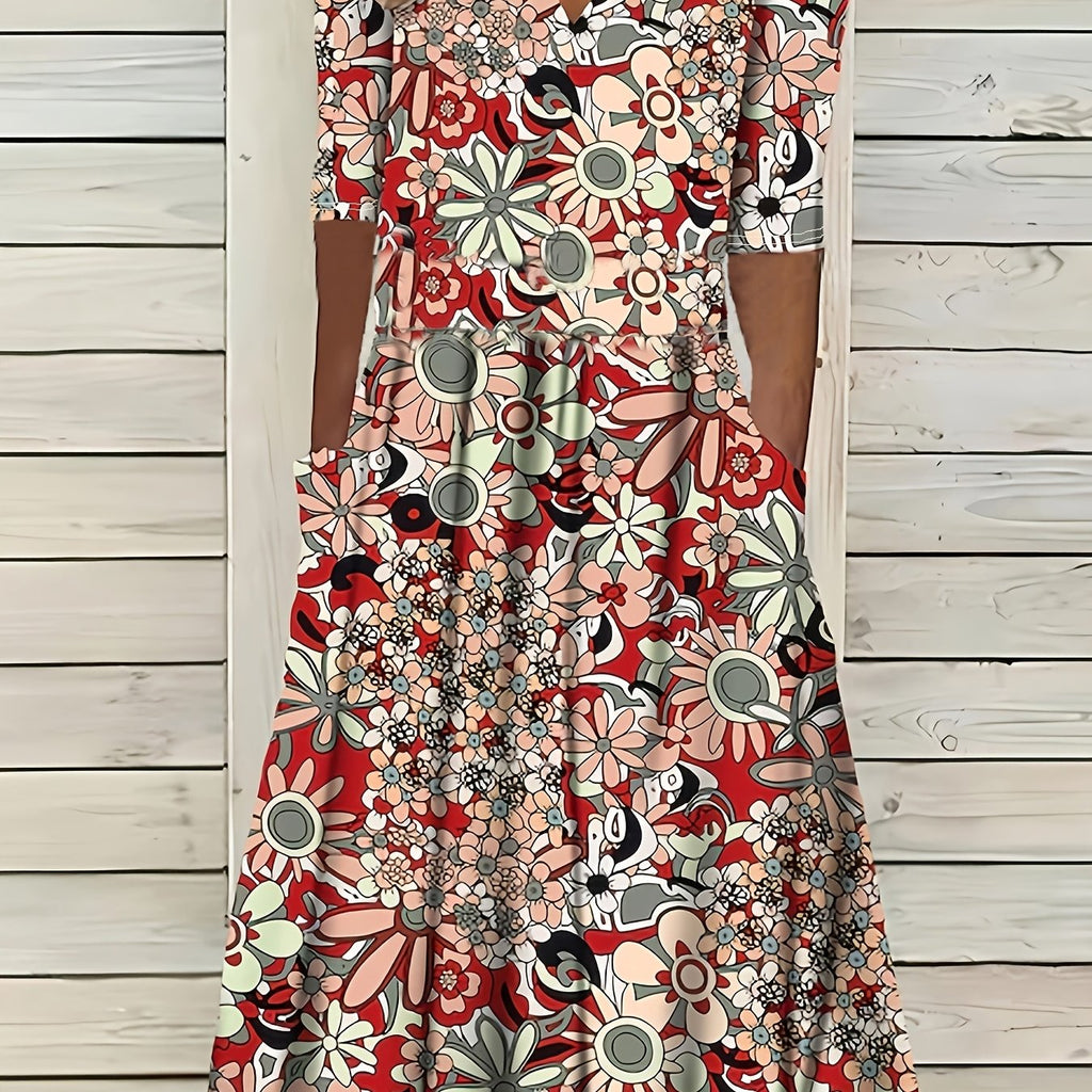 Gabi-Elegant Floral Print V-Neck Midi Dress