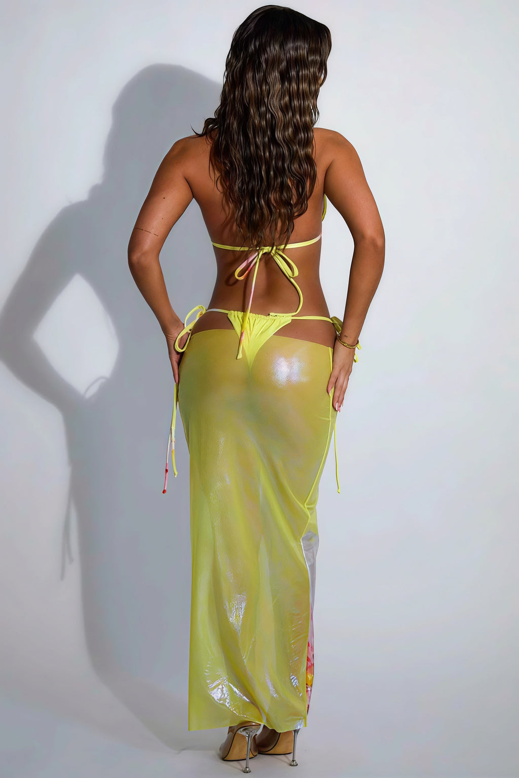 Sexy Glossy Print Halter Tie Three Piece Swim Set